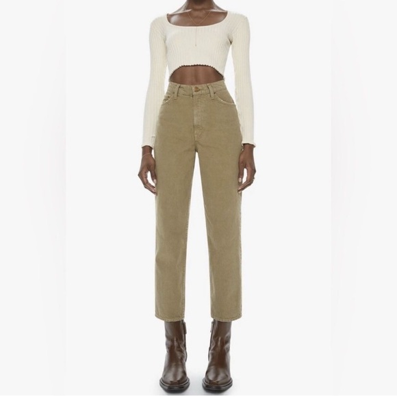 Mother Snacks High Waisted Double Stack Ankle Straight Leg Jeans Army Green 25 - Picture 14 of 14